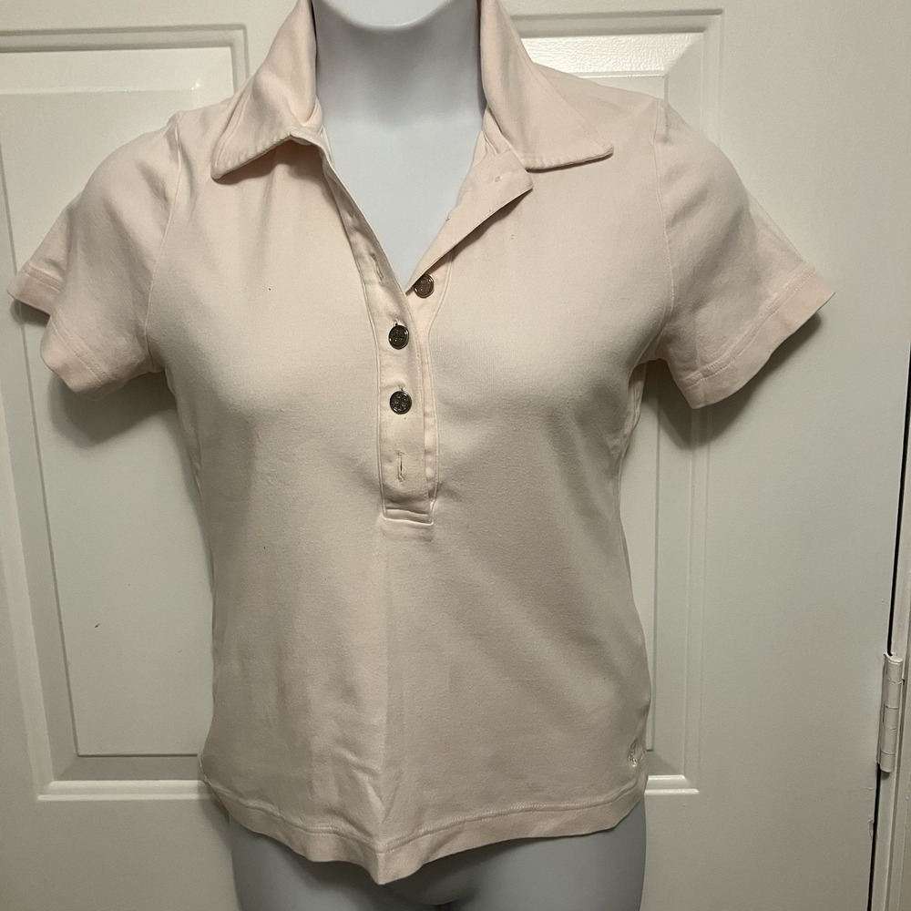 Tory Burch Size Large Women's Short Sleeve Collared Polo Shirt Pink